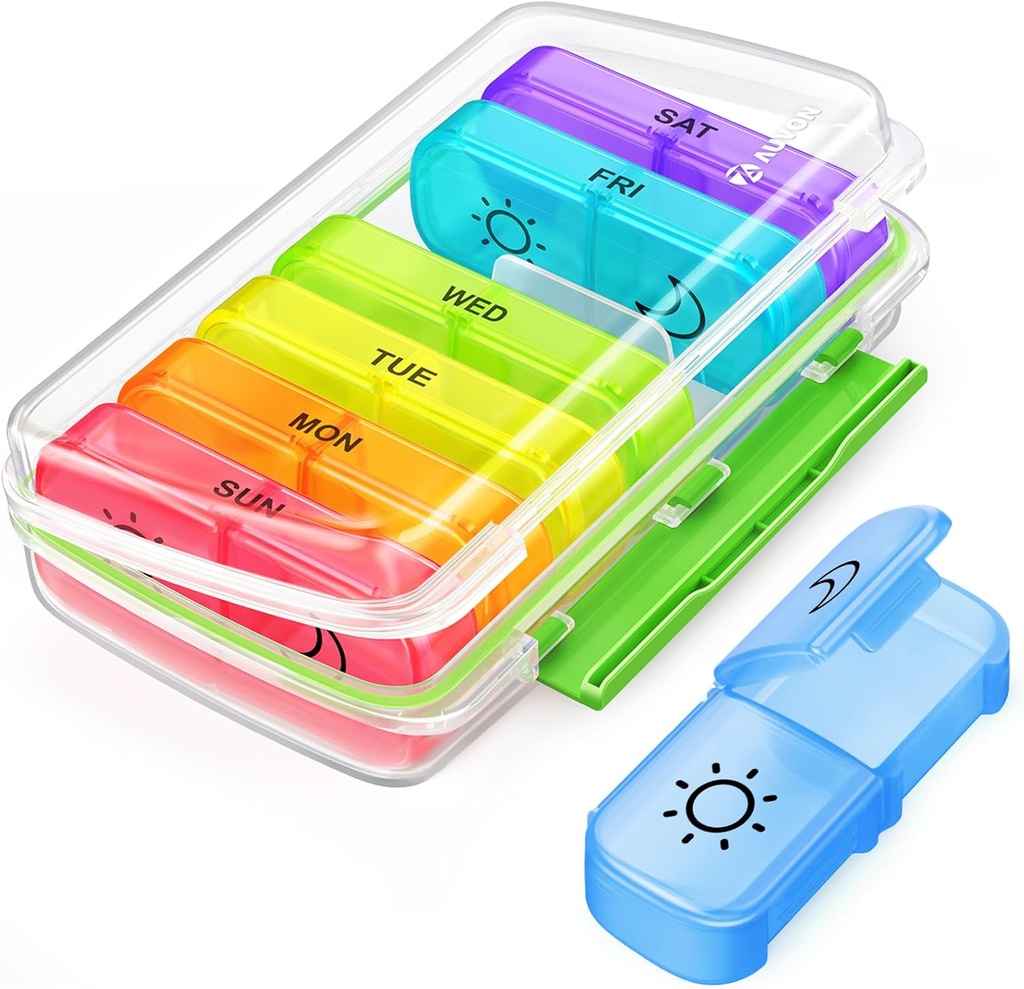 AUVON Pill Box 2 gange om dagen med Fugt- Proof Design, Ugentlig Pill Organizer AM PM med transportable pocket Slots, Pill sag 7 dag med dobbelt beskyttelse for vitamin, medicin, og supplement
