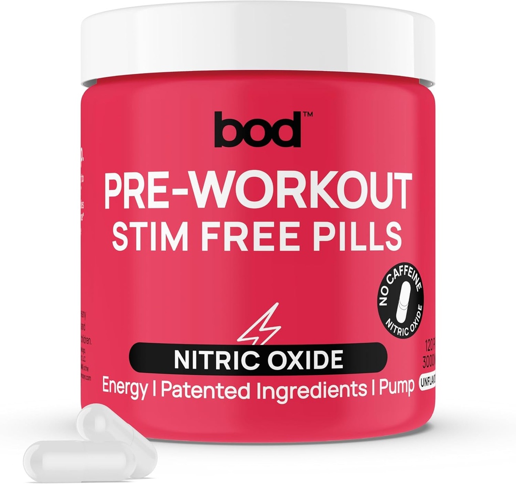BOD Pre Workout piller med Natural Green Tea, Electrolytes, L- Theanine, Beet Root, Understøtter energi, Endurance, Workout Performance med ingen Jitters eller Crash, Vegansk Pre Workout for kvinder & mænd, 120Pills