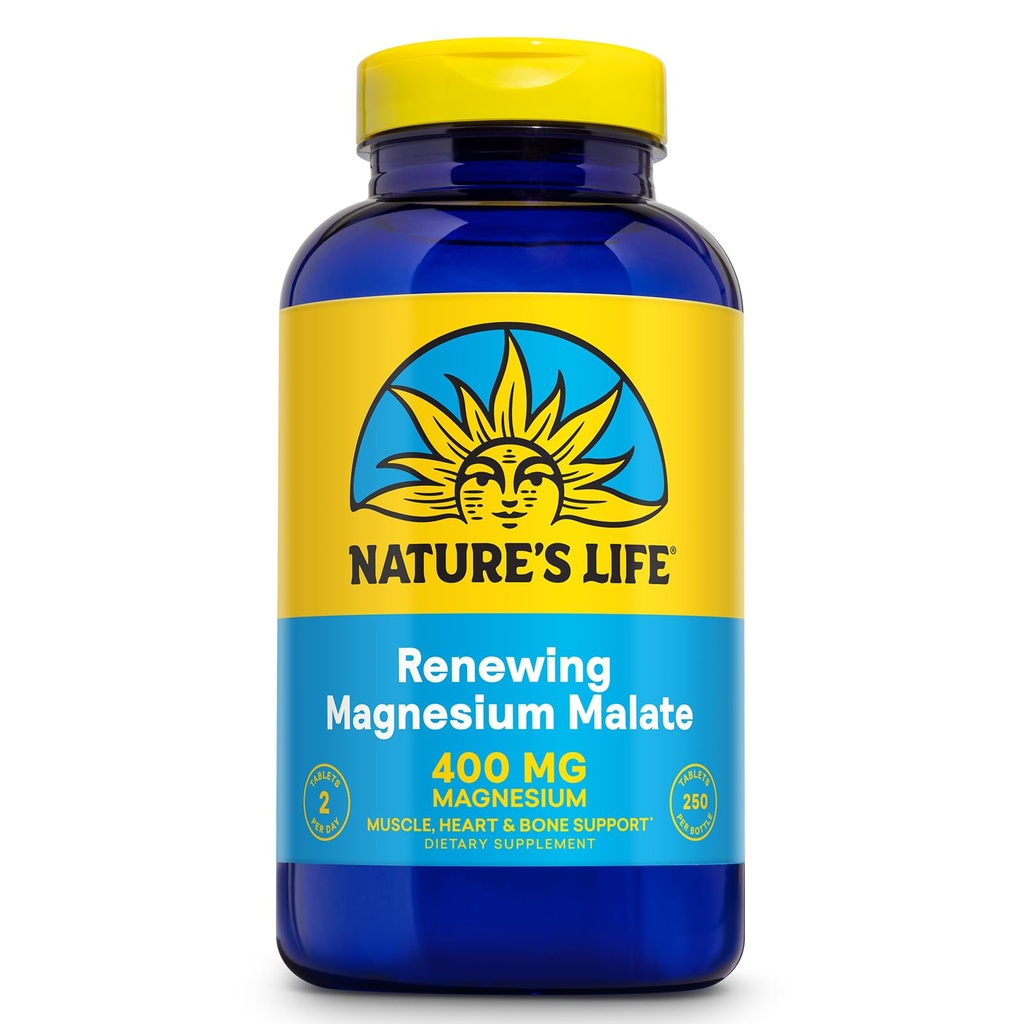 Nature 's Life Renewing Magnesium Malate 200 mg - En per dag - Muskel, hjerte, nerve sundhed, og Knoglestøtte - Maksimal Absorption - Lab Verified - 60-dag garanti - 250 Servere, 250 tabletter