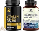 Vitamin D3 K2 5000 IU (60ct) & Magnesium Citrate 500 MG (60ct) | Immune System, Strong Bones, Calm, Relaxation, Digestion & Muscle Support | Non-GMO