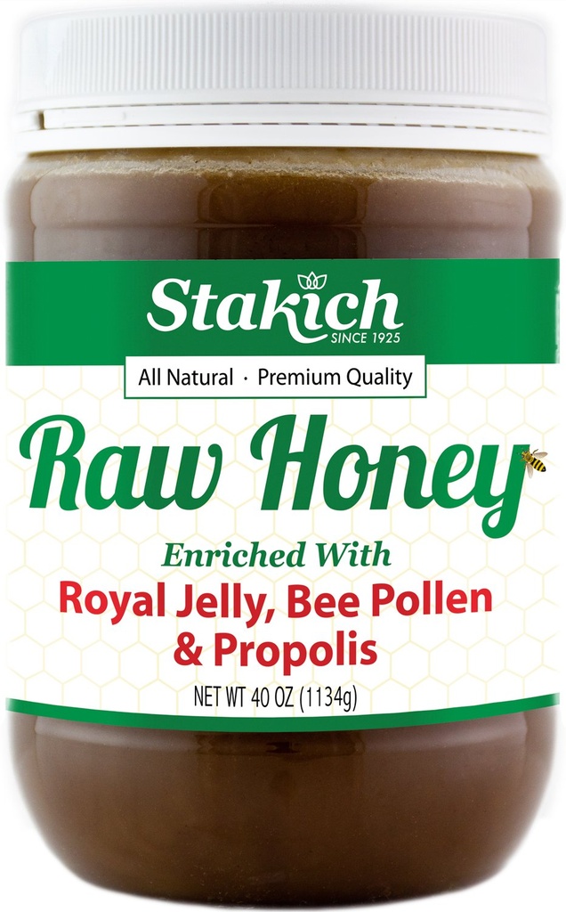 Stakich Royal Jelly, Bee Pollen, Propolis Raw Honey - Ren, ubehandlet, Uopvarmet - 40 Ounce