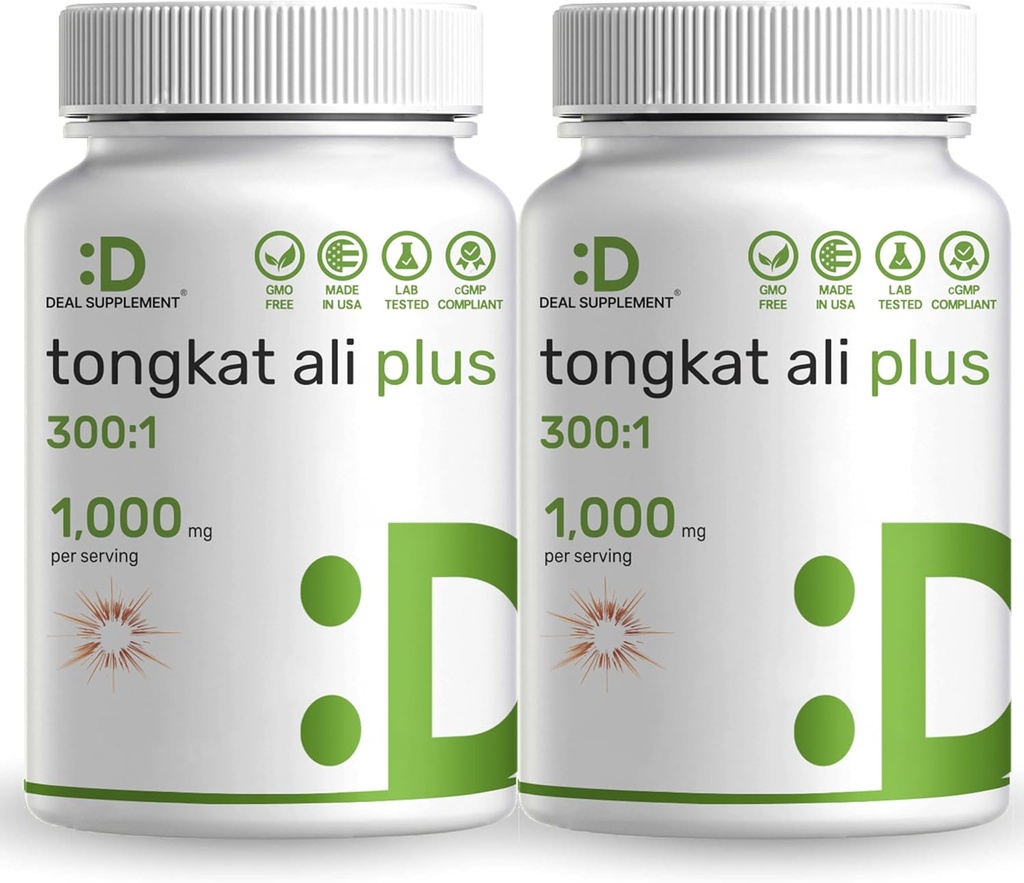 2 Pack Tongkat Ali Extract 300: 1 med Horny Geat Weed 1,100mg, 480 * Kapsler - Indonesisk Longjack Eurycoma Longifolia Root - Ekstra styrke urtetilskud for energi