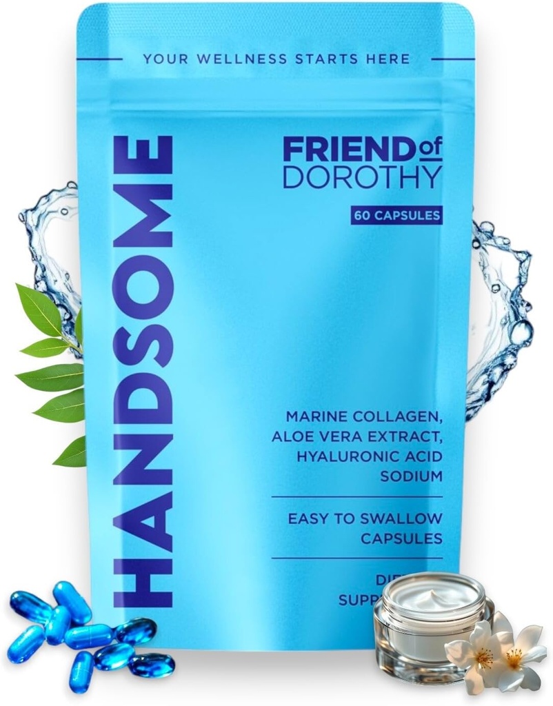 Handsome, Marine Collagen Tablets Forbedret med Aloe Vera, Hydrolyzed Collagen Kosttilskud til mænd, 60 Kapsler pr Pouch