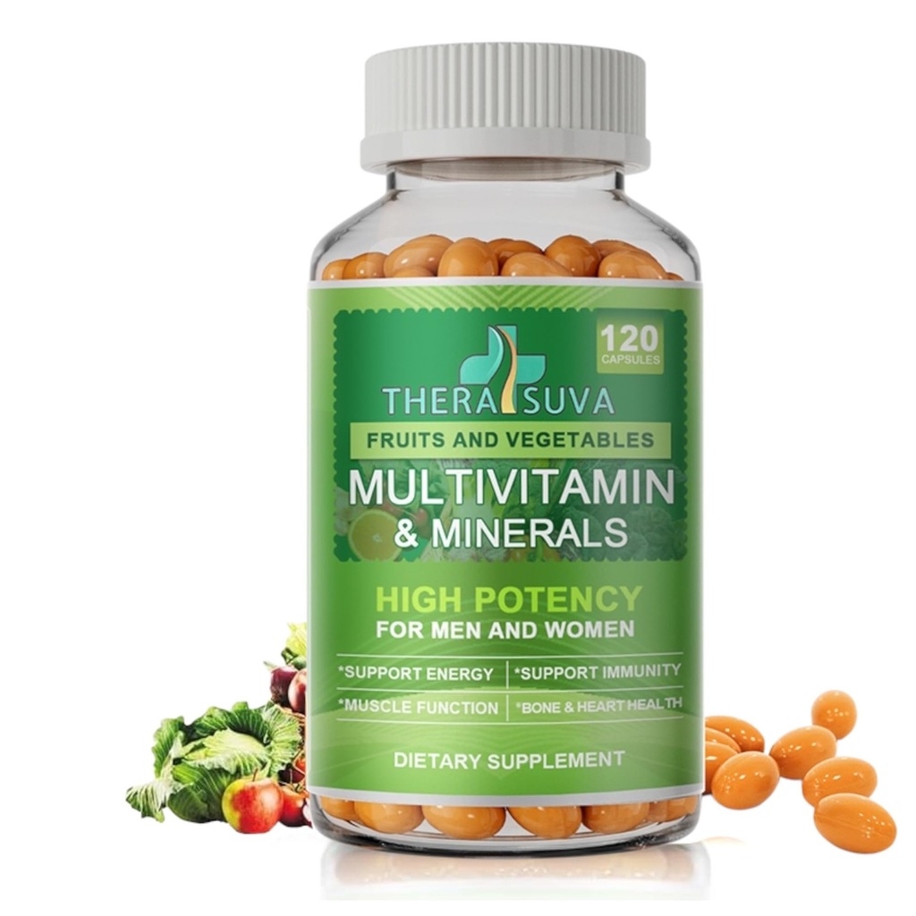 Alle naturlige multivitaminer og mineraler + B Complex + Calcium + Magnesium + zink, 100% Vegansk sourced Hel Food Supplement, Komplet ernæringsmæssig støtte til mænd og kvinder - 120 kapsler, 60 dages forsyning