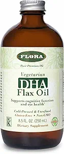 Flora DHA Flax Oil - Supports Brain Health - Contains Vegan Omega-3-6-9, Gluten-Free, Kosher & Non-GMO - Keep Chilled - Glass Bottle - 8.5 fl. oz.