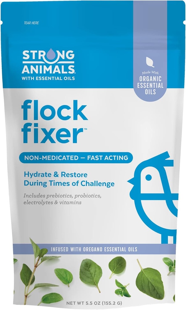 Flock Fixer - Understøtter Immunitet af baggård kyllinger under tider med udfordring, Indeholder Organic Oregano Essential Oliils (5.5 oz. Pouch)