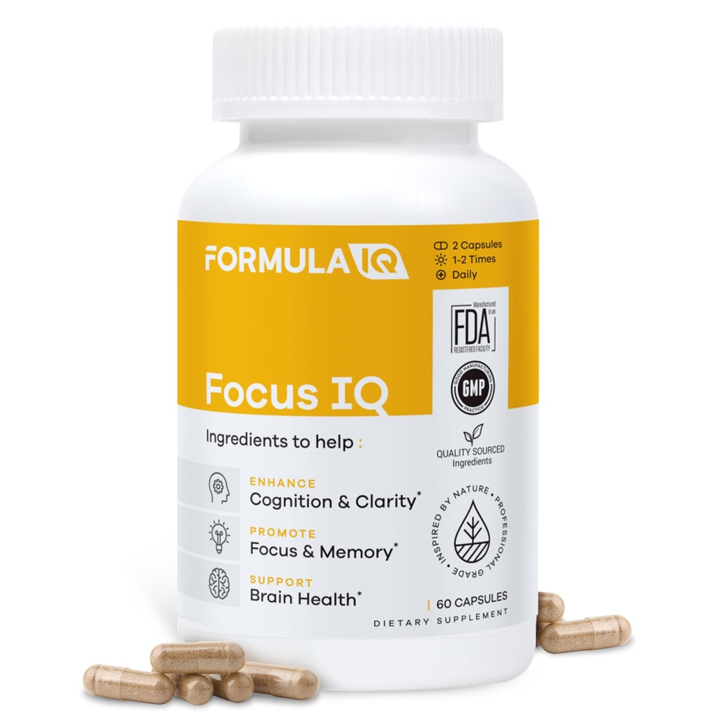 FIQ - Focus IQ - Hjernetillæg til hukommelse og fokus - Hukommelsestillæg - Kognitiv støtte - 60 kapsler
