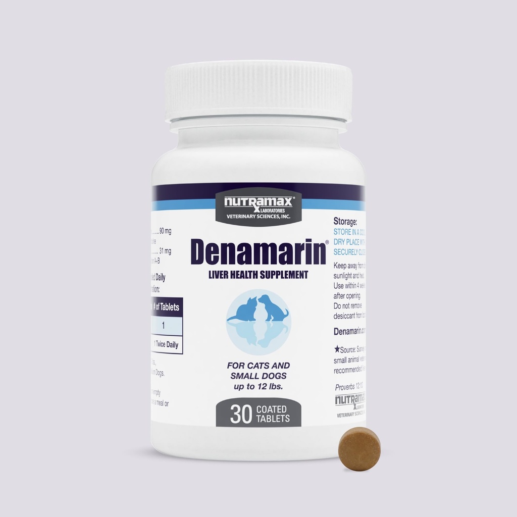 Nutramax Laboratories Denamarin Lever sundhed supplement til små hunde og katte - Med S-Adenosylmethionin (SAME) og Silybin, 30 tabletter