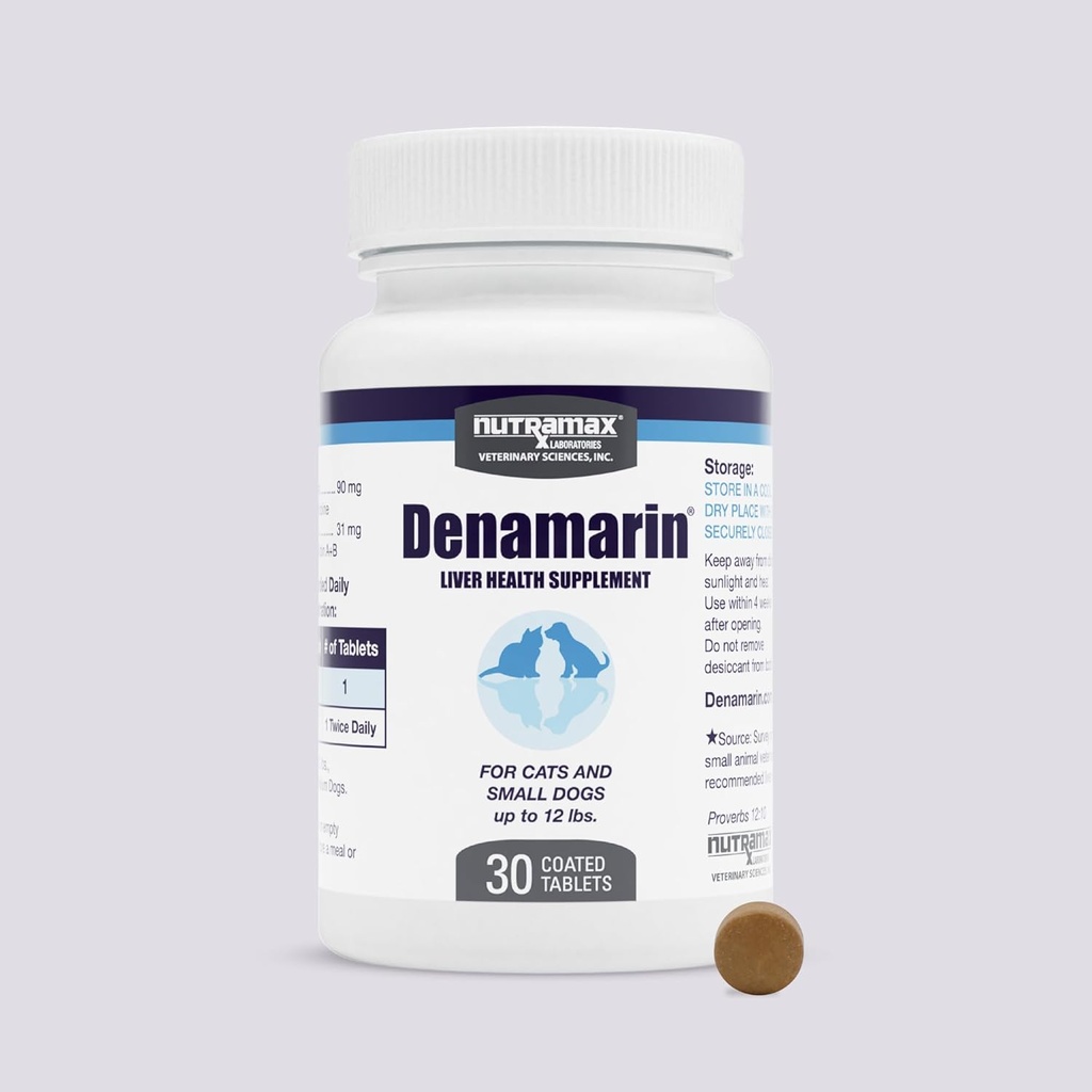 Nutramax Laboratories Denamarin Lever sundhed supplement til små hunde og katte - Med S-Adenosylmethionin (SAME) og Silybin, 30 tabletter