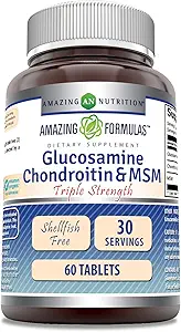 Amazing Formulas Glucosamin Chondroitin & SM- Triple Strength Shellfish Free Tablets (Non-GMO, Gluten Free)