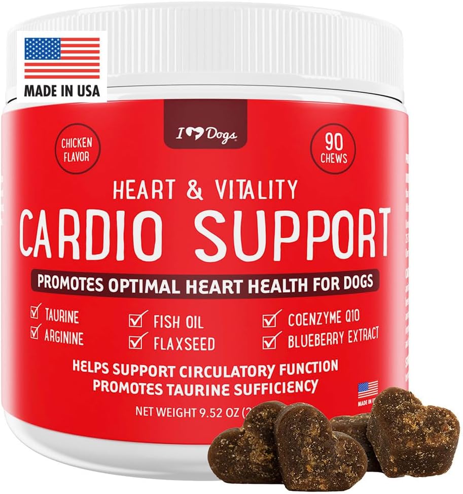 iHeartDogs Heart & Vitality Cardio Support til hunde - Hundehjerte sundhed supplement med Anchovy Oil, Taurine, Flaxseed, Arginin, Blueberry Extract, Coenzym Q10