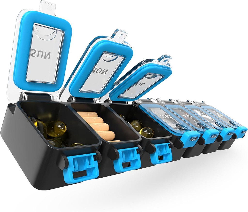 BEXEEN Ugentlig Medicin Pill Organizer Vandtæt 7 Dag Stor Pill Box Daglig Pill sag Cute Vitamin Organizer Portable Pill Container Travel Pills Holder XL Supplement Medicin Dispenser En om dagen