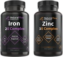 Zinktilskud Kompleks med kobber og C-vitamin - Natural Flow 3X Zink Carnosin og Jern Supplement 2-in-1 Kompleks - Natural Flow 2X Heme og Chelated Non Heme Iron Bisglycinate