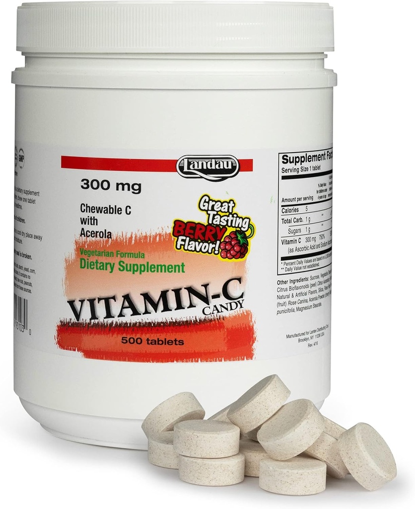 Landau Chewable C-vitamin Candy 300 Mg. Great Tasting Berry Flavor - 500 CHW