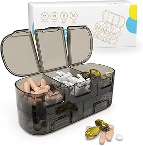 BEXEEN 7-Day Portable Pill Organizer - 12 Segment Box med Alarm, Rejse Bag, Lock, Key Chain, Timer, Pill Cutter