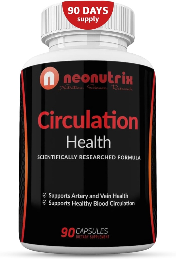 Blood Circulation Health Supplement for Vein Health & Artery Health - L- Arginin, Ingefær Root, Hawthorn & Diosmin Cardiovaskulær Supplement - Natural Circulation Supplements - 90 kapsler af Neonutrix