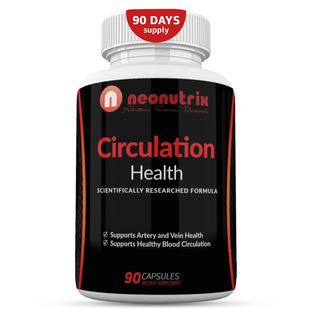 Blood Circulation Health Supplement for Vein Health & Artery Health - L- Arginin, Ingefær Root, Hawthorn & Diosmin Cardiovaskulær Supplement - Natural Circulation Supplements - 90 kapsler af Neonutrix