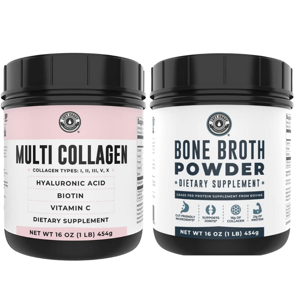Venstre kyst Performance Pure Bone Broth og Multi Collagen pulver til fælles, hår, hud og negle støtte