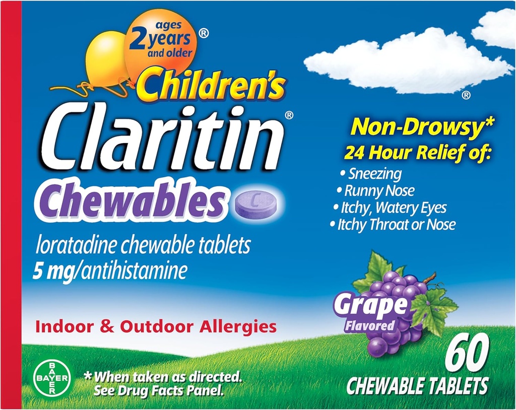 Children's Claritin Chewables 24 HR Children Allergy Medicine, Grape, 60 Count