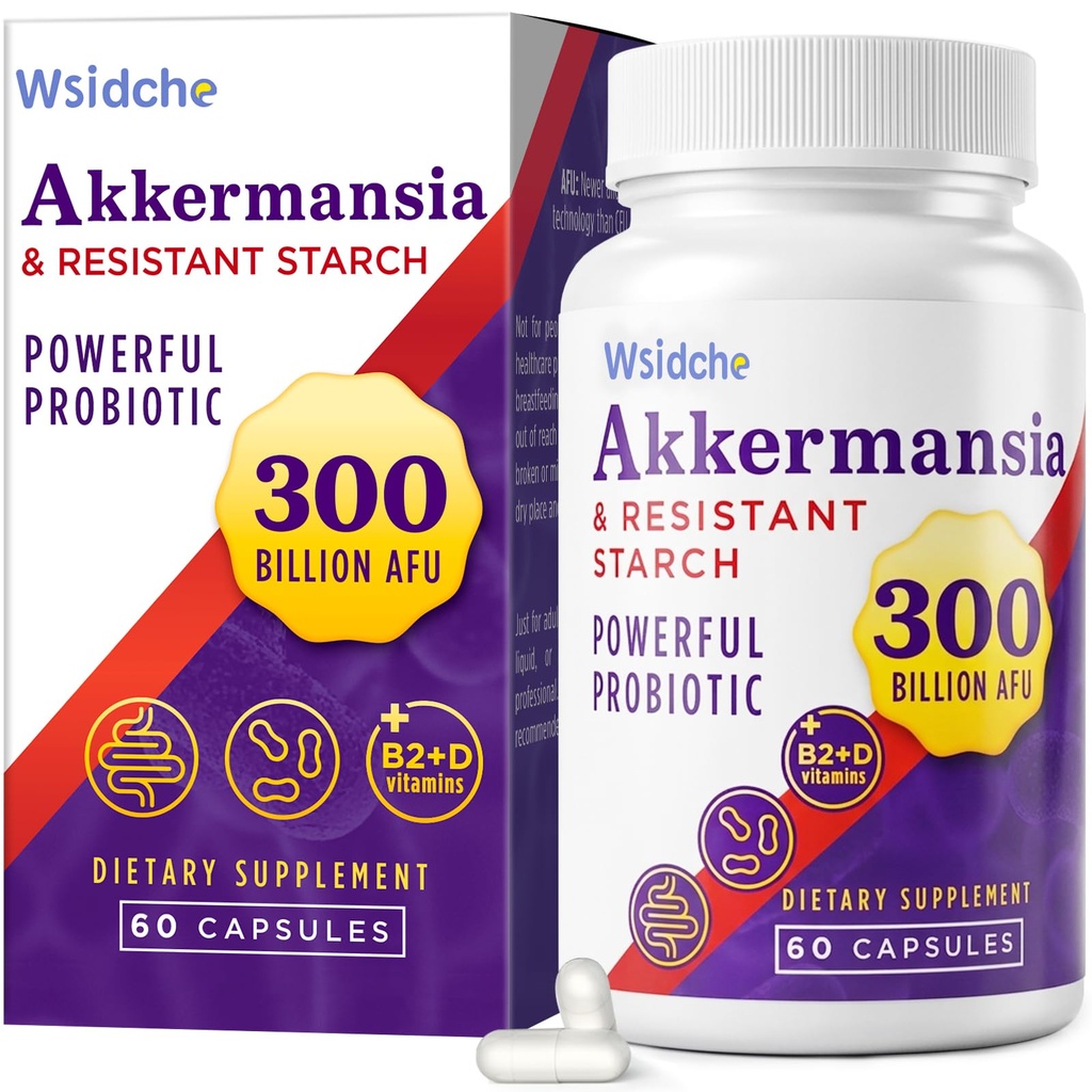 300 Millioner AFU Akkermansia Probiotisk Name 124; GLP-1 Supplement for kvinder & Mænd, Akkermansia Muciniphila for GLP-1, fordøjelsesbesvær, Gut, immunforsvar, forbedrer Gut fordøjelsesfunktion, Akka Superbiotika - 60 Caps