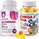 Omega3 Gummies for børn med Omega 6 & 9 og Magnesium Gummies - DHA Children Brain Supplement for Heart and Vision Support - Ingen Fish Oil og Gluten Gratis immunforsvar med sukkerfri Magnesium
