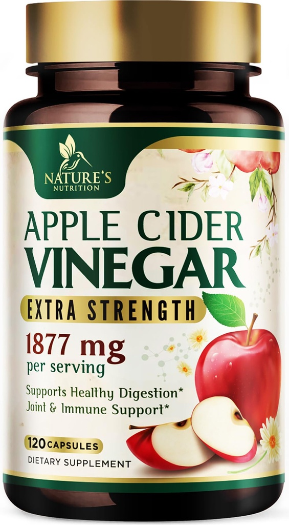 Apple Cider Vinciferkapsler 1877mg - Ekstra styrke Detox & Rense med D-vitamin & zink - Premium ACV piller med fælles naturlig fordøjelse & immunforsvar - Vegetarisk supplement - 120 kapsler