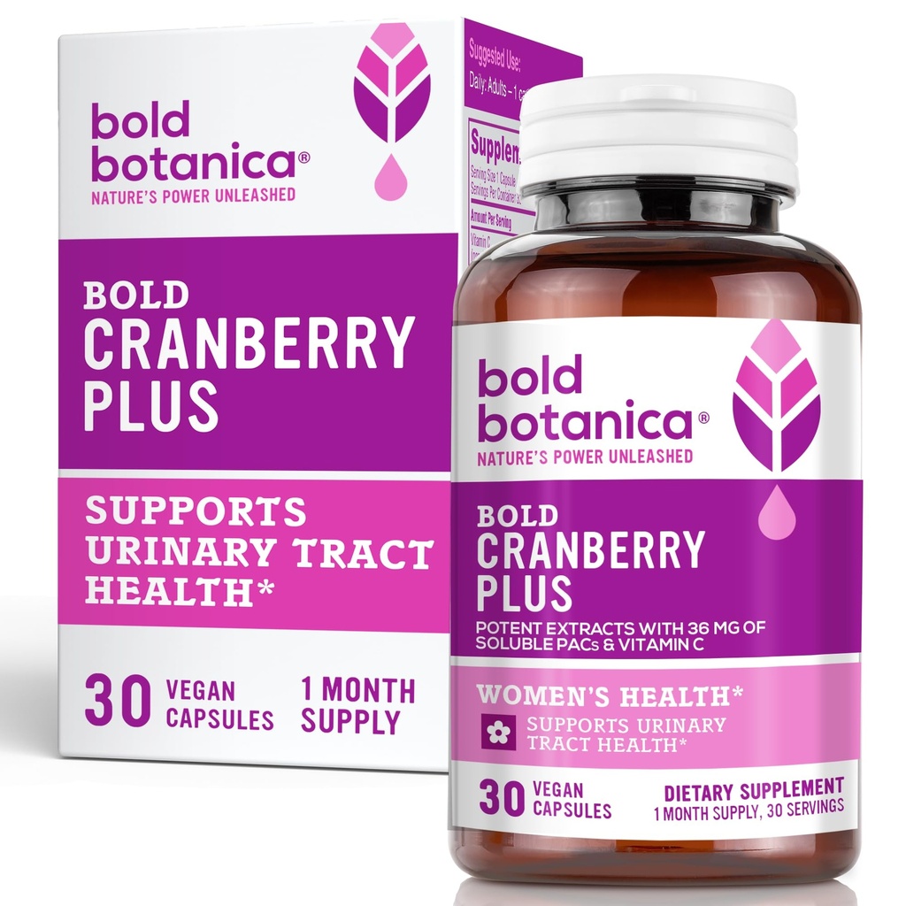 Fed Cranberry Plus - 36 mg PAC - 100% Opløselig PAC - Urinary Tract UTI Support - Tranebær piller til kvinder & men- med ikke-GMO-vitamin C - 30 Veganske kapsler
