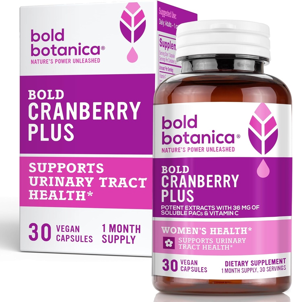 Fed Cranberry Plus - 36 mg PAC - 100% Opløselig PAC - Urinary Tract UTI Support - Tranebær piller til kvinder & men- med ikke-GMO-vitamin C - 30 Veganske kapsler