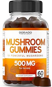 Mushroom Gummies 10 i 1 Blend (60 Gummies med Lions Mane, Cordyceps, Reishi & Mere Funktionelle Mushrooms) Fokus & Brain Gummies Mushroom Supplement - Vegan Safe & Tredje Party Testet - USA Made