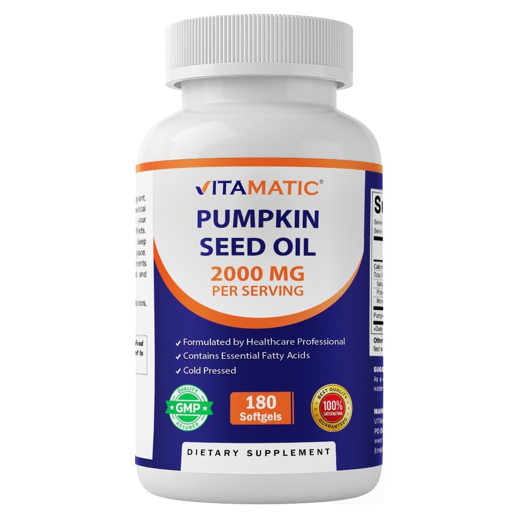 Vitamatic Pumpkin Seed Oil 2000mg Softgel kapsler per servering - 180 Softgel - 1000 mg pr. softgel