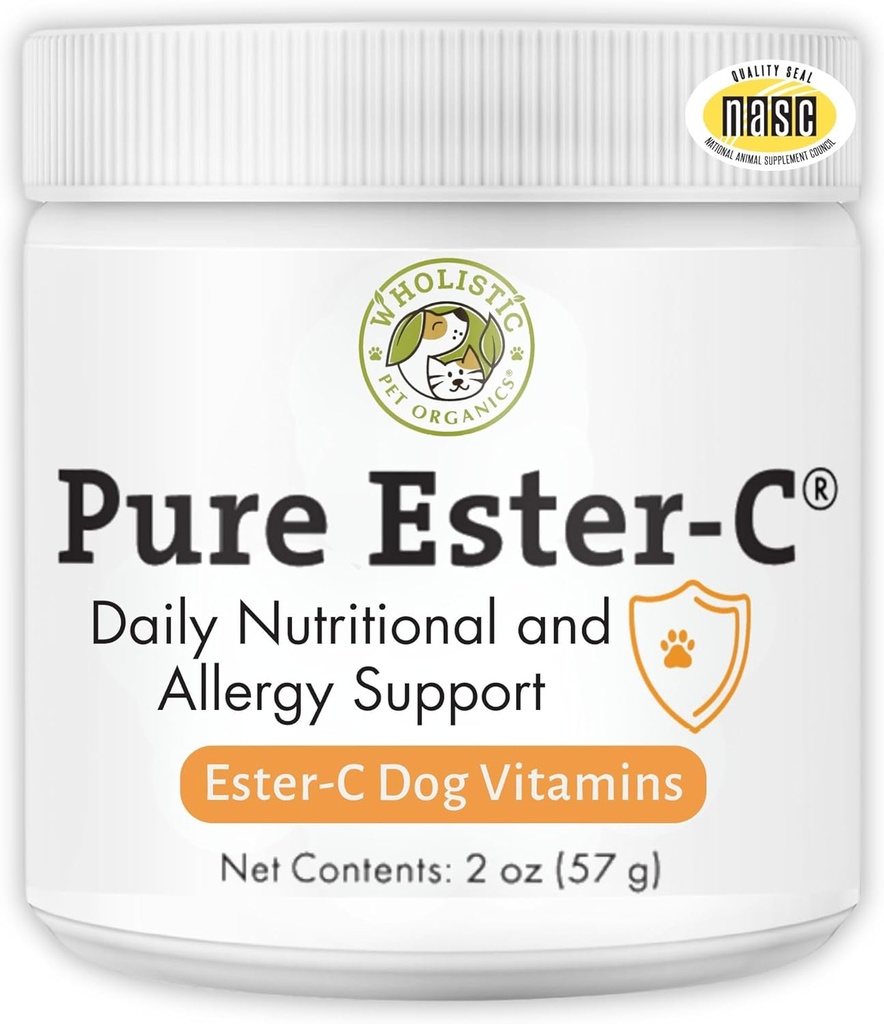 Wholistic Pet Organics Pure Ester- C Powder for Dogs - 2 Oz - Sund Alternativ til Hund Allergy Chews - Vitamin C tillæg for Hund Allergy Relief, Immunstøtte, Itch Relief for Dogs - Made in USA