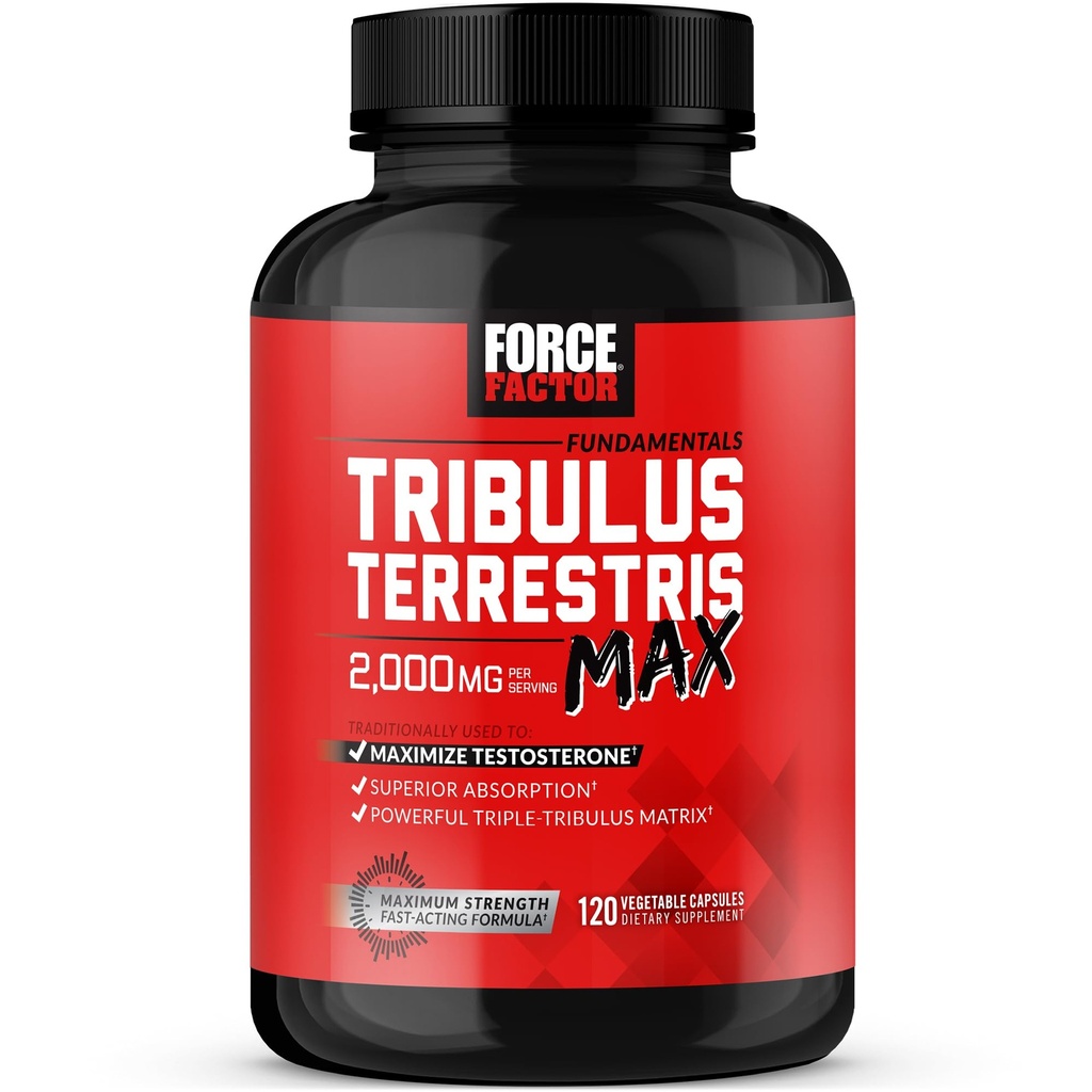 FORCE FACTOR Tribulus Terrestris Max for mænd, Testosteron Booster og mandlige vitalitet supplement, for Superior Absorption, 2000mg, 120 kapsler