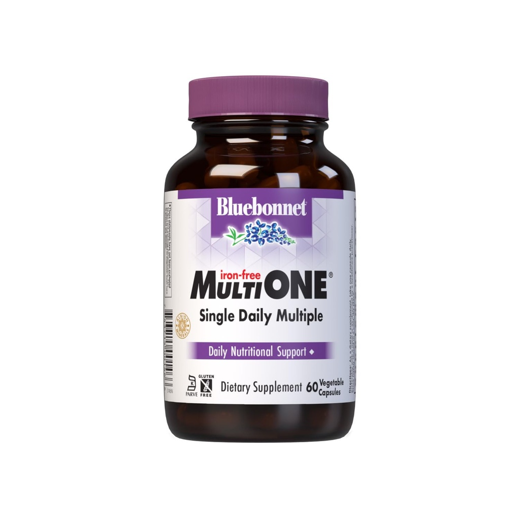 Bluebonnet Nutrition Multi One (jern fri) Vegetabilske kapsler til komplet fuld spektrum Flere, B Vitaminer, almen sundhed, Gluten gratis, mælk fri, kosher, 60 Vegetabilske kapsler, 2 Måned Supply