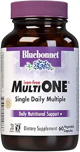 Bluebonnet Nutrition Multi One (jern fri) Vegetabilske kapsler til komplet fuld spektrum Flere, B Vitaminer, almen sundhed, Gluten gratis, mælk fri, kosher, 60 Vegetabilske kapsler, 2 Måned Supply