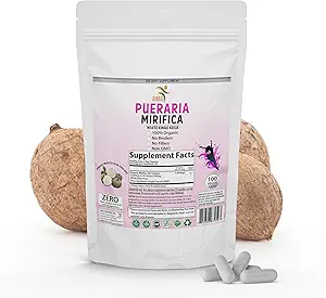 100 Caps Pueraria Mirifica White Extract Powder, 100% 10: 1 Potent, Organic, 1000 mg Per Servering, Ikke GMO fra Thailand, Premium Quality, Vegan