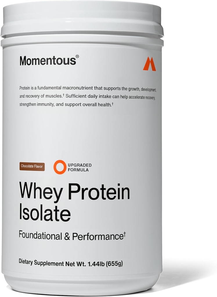 Momentous Essential Grass- Fed Whey Protein Powder - 20 g Whey Isolate Protein - NSF Certified for Sport - Gluten- Free - 24 Serveringer til Essential Everyday Use - Chokolade - Pakke May Vary