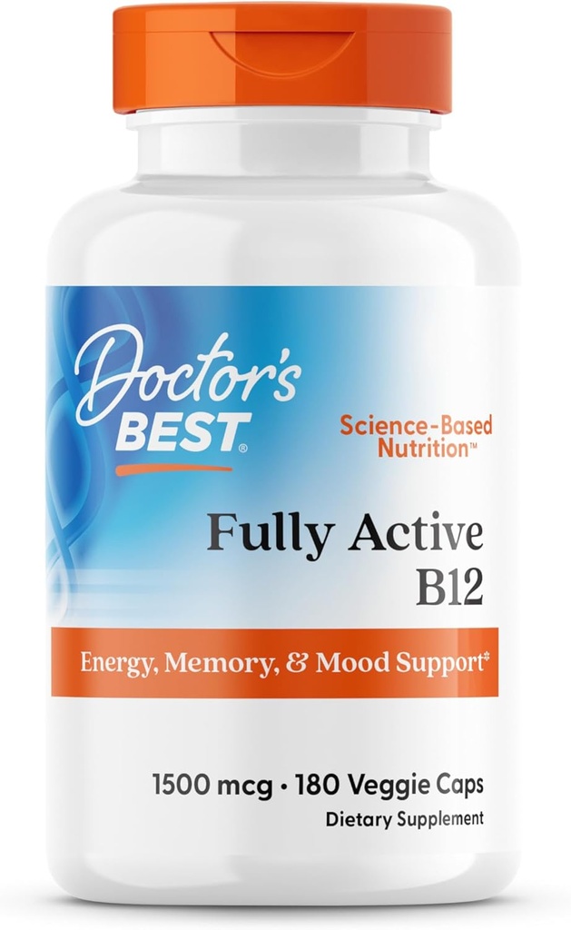 Læger Bedste Fuldt Aktiv Methyl B12, Methylcobalamin, Energi, Hukommelse, & Mood Support, Non-GMO, Gluten Free, Soy Free, Vegan 180 Veggie Caps