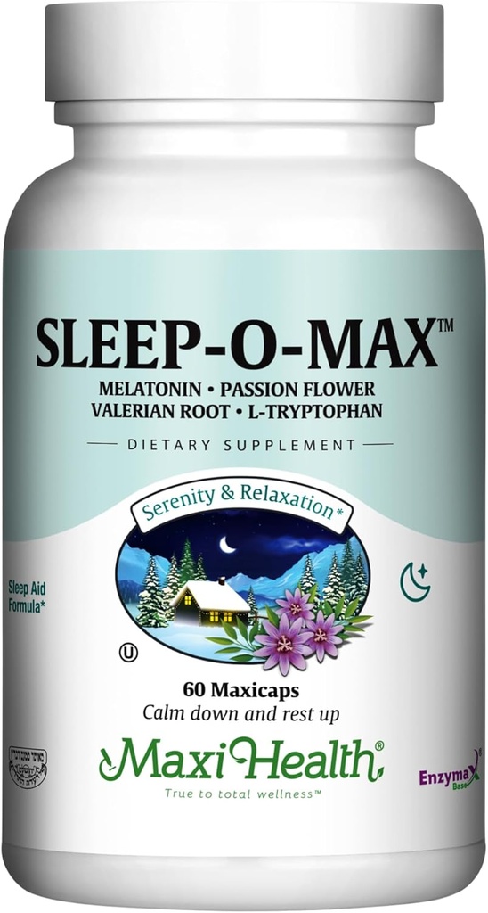 Maxi Sundhed Voksne Herbal Sleep- O- Max med Valerian Root, Melatonin, Tryptophan, Passionflower - Natural Sleep Supplement - Rolig Sleep Support Formel