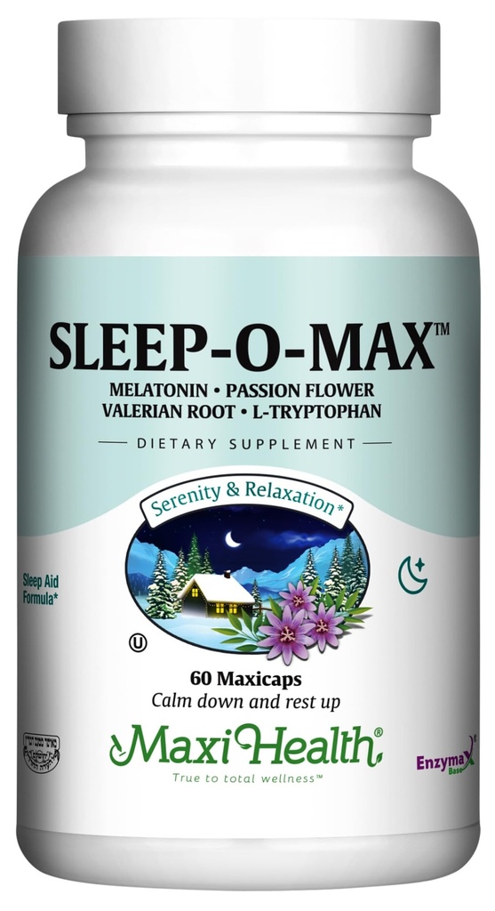 Maxi Sundhed Voksne Herbal Sleep- O- Max med Valerian Root, Melatonin, Tryptophan, Passionflower - Natural Sleep Supplement - Rolig Sleep Support Formel