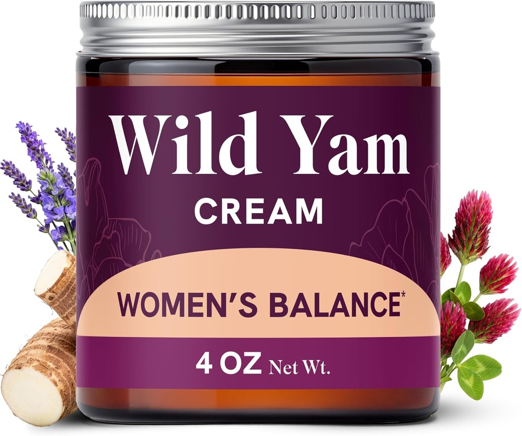 Wild Yam Cream for Hormon Balance; 3450mg Wild Yam for Herbal Menopause & PMS Support; 124; Beriget med Vitex, Black Cohosh, Lavender & Mere; Estrogen & Progesteron Free Balancing Cream
