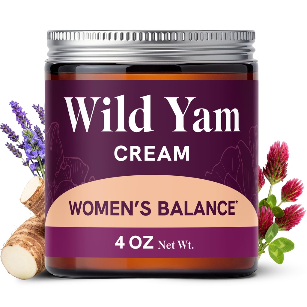 Wild Yam Cream for Hormon Balance; 3450mg Wild Yam for Herbal Menopause & PMS Support; 124; Beriget med Vitex, Black Cohosh, Lavender & Mere; Estrogen & Progesteron Free Balancing Cream