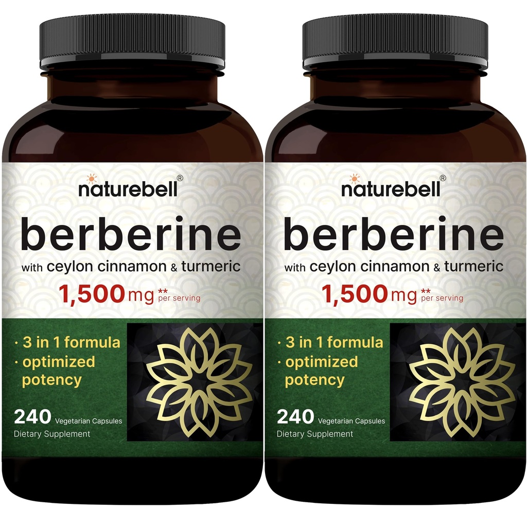 Berberine Supplement 1.500mg med Ceylon Cinnamon & Gurkemeje Root, 480 Veggie Kapsler (2 Pack)