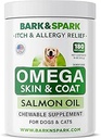 BARK & SPARK Omega 3 for hunde - 180 Fish Oil Treats for Hund Shedding, Hud Allergi, Itch Relief, Hot Spots Treatment - Fælles sundhed - Hud og Coat Supplement - EPA & DHA fedtsyrer - Lakseolie