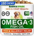 BARK & SPARK Omega 3 for hunde - 180 Fish Oil Treats for Hund Shedding, Hud Allergi, Itch Relief, Hot Spots Treatment - Fælles sundhed - Hud og Coat Supplement - EPA & DHA fedtsyrer - Lakseolie