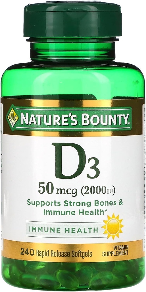 Nature 's Bounty D3- 2000 IE, 240 Softgels (Pack of 2)