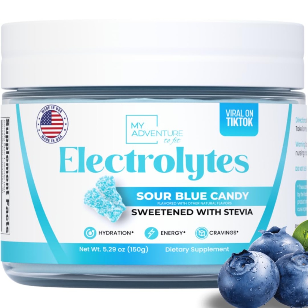 Zero Sugar - sour Blue Candy Electrolytes Powder - Forfriskende hydrering - Koffein Free Energy - Alle naturlige ingredienser - Vegan, Keto & Paleo - Sukker Free Electrolyte Powder Drink Mix - 30 Serveringer