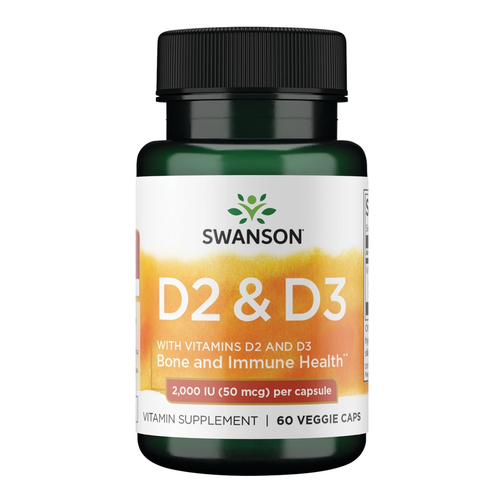Swanson D-vitaminkompleks med vitaminer D2 & D3 - Complete Sunshine Vitamin Complex til ben, tand- og immunsundhed - Vitamin supplement (50 mcg, 60 Veggie kapsler)
