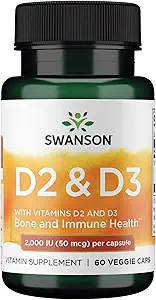 Swanson D-vitaminkompleks med vitaminer D2 & D3 - Complete Sunshine Vitamin Complex til ben, tand- og immunsundhed - Vitamin supplement (50 mcg, 60 Veggie kapsler)