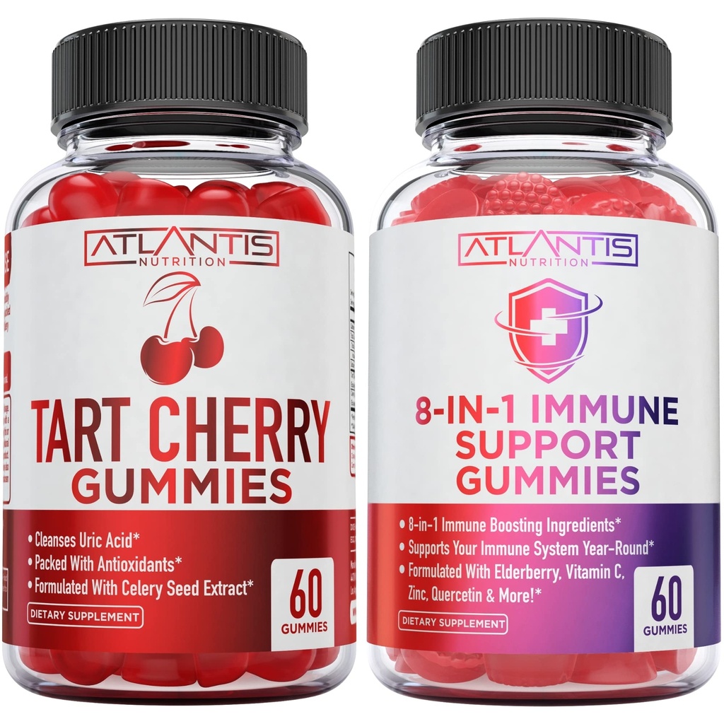 Atlantis Nutrition 60 Tart Cherry Gummies + 8 - in-1 Immunstøtte 60 Gummies
