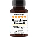 MONOHERB Reduced Glutathione 500 mg - 60 Veg Capsules | 250 mg per Capsule - Serving Size 2 Capsules: 500 mg - 30 Servings